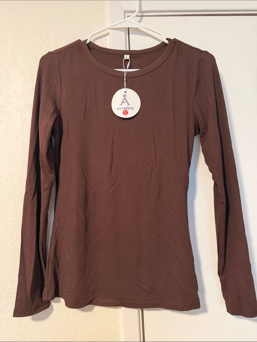 Anrabess Women's Long Sleeve Ribbed Tee in Brown